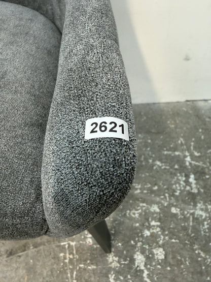 Gray Upholstered Dining Armchair with Black Metal Legs #2621