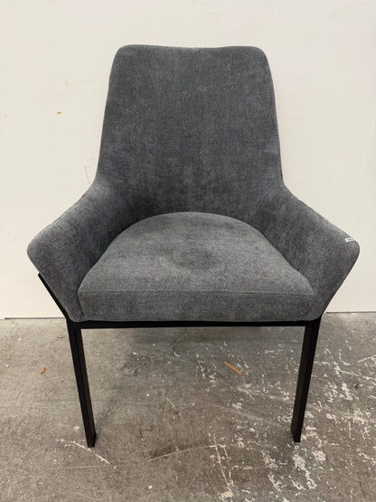 Gray Upholstered Dining Armchair with Black Metal Legs #2621