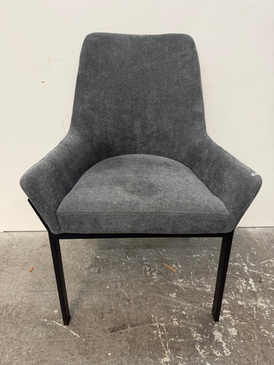 Gray Upholstered Dining Armchair with Black Metal Legs #2621