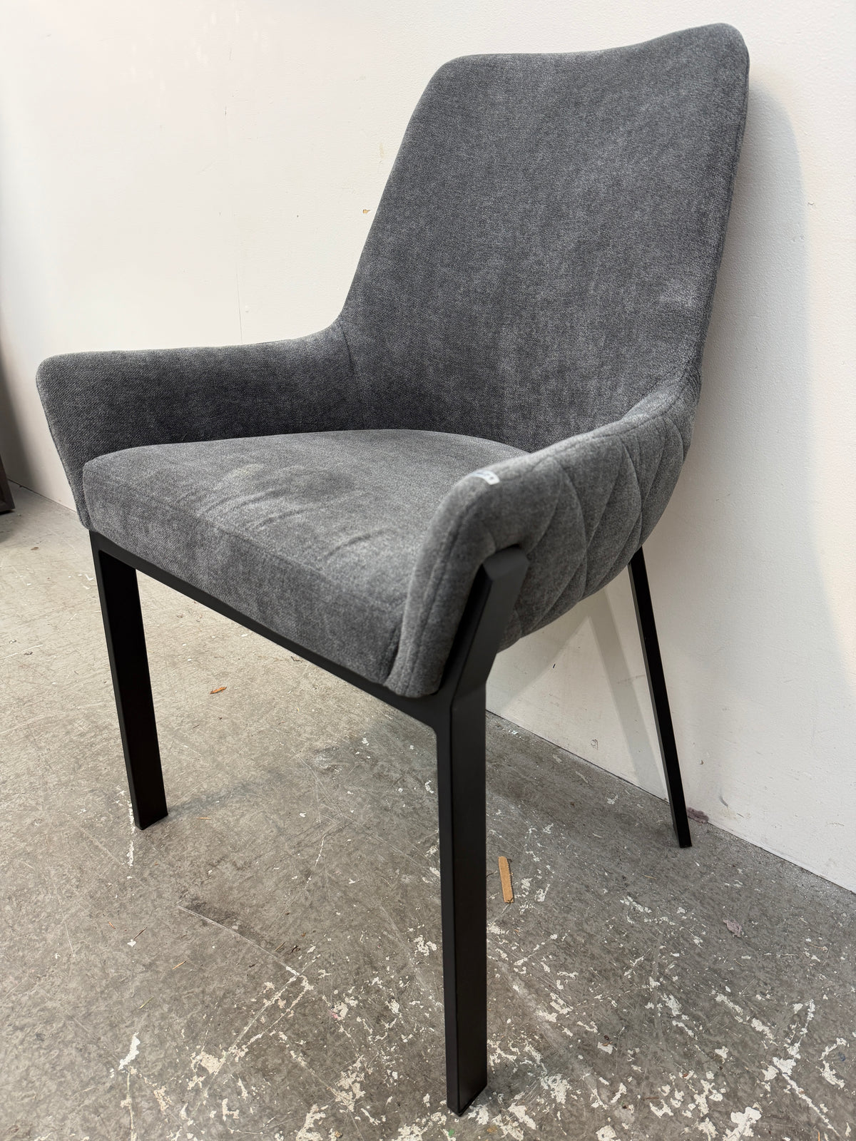 Gray Upholstered Dining Armchair with Black Metal Legs #2621
