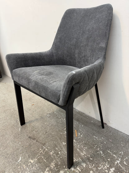 Gray Upholstered Dining Armchair with Black Metal Legs #2621