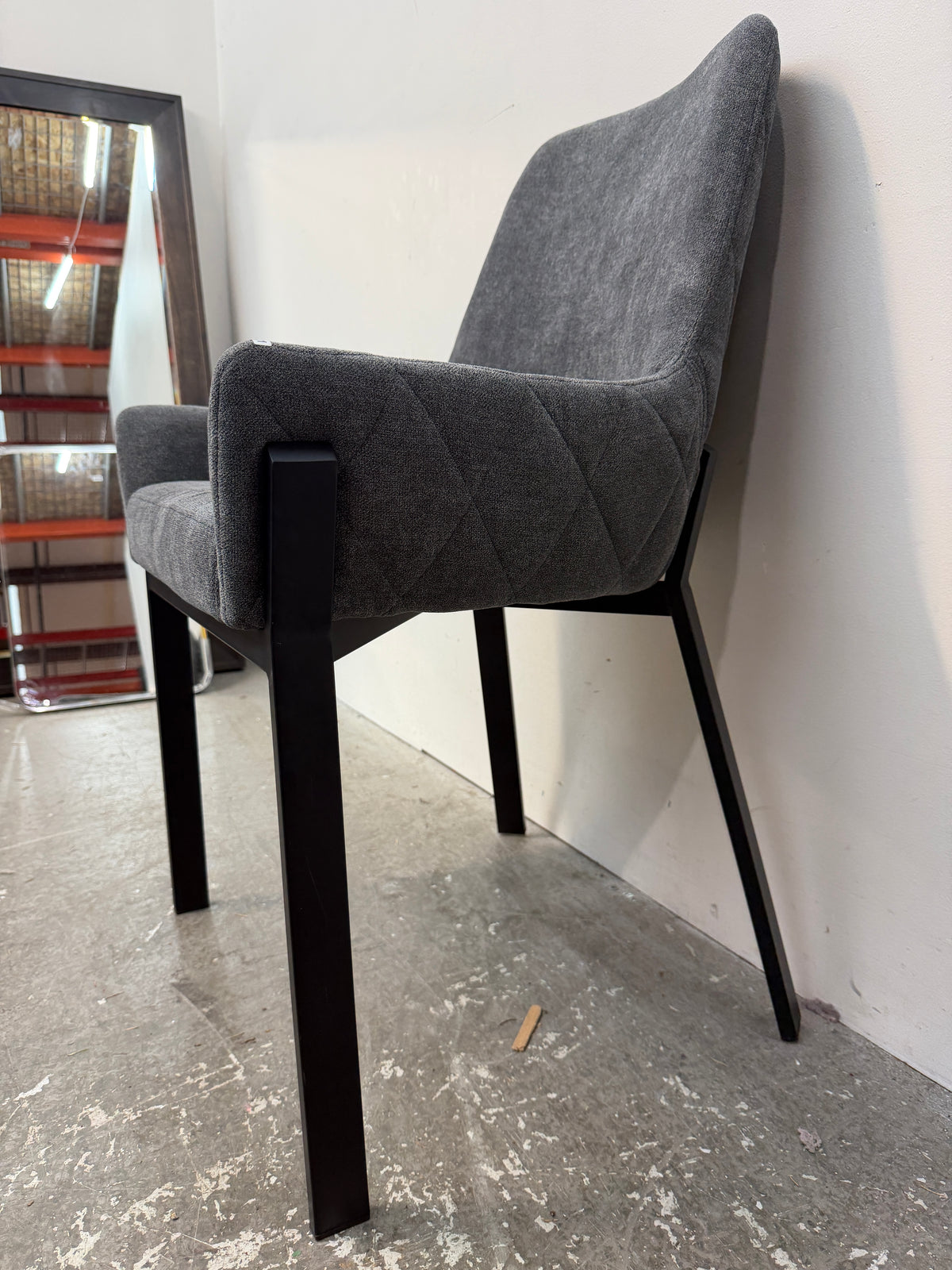 Gray Upholstered Dining Armchair with Black Metal Legs #2621
