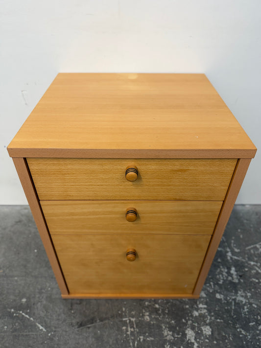 Beech Three-Drawer File Cabinet with Wood Knobs #2623