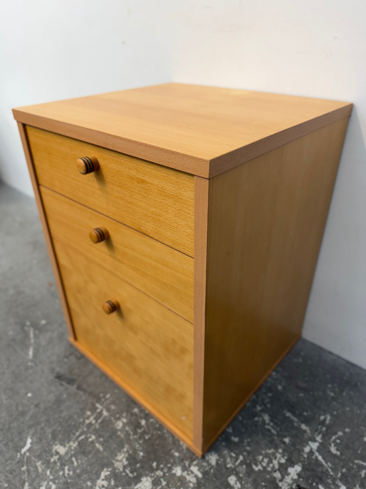 Beech Three-Drawer File Cabinet with Wood Knobs #2623