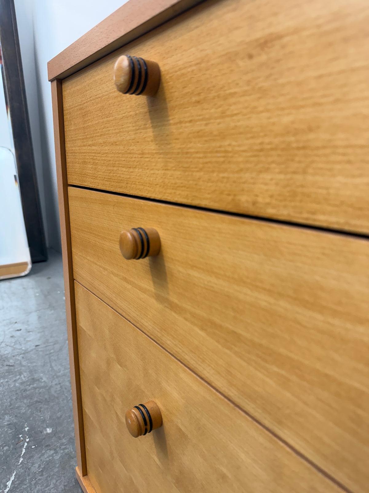 Beech Three-Drawer File Cabinet with Wood Knobs #2623
