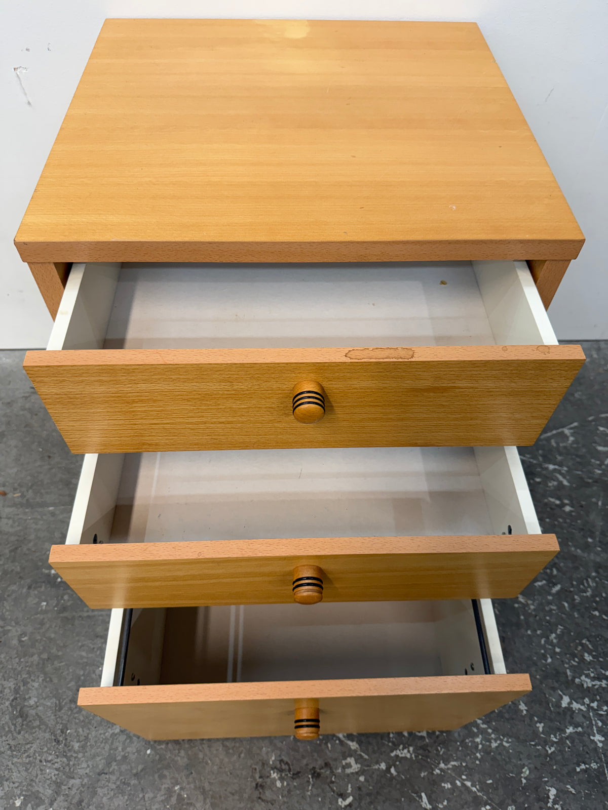 Beech Three-Drawer File Cabinet with Wood Knobs #2623