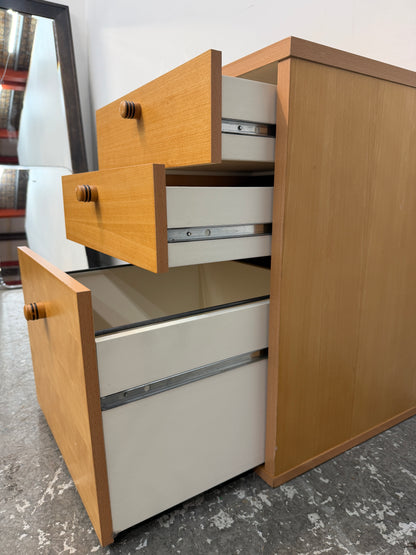 Beech Three-Drawer File Cabinet with Wood Knobs #2623