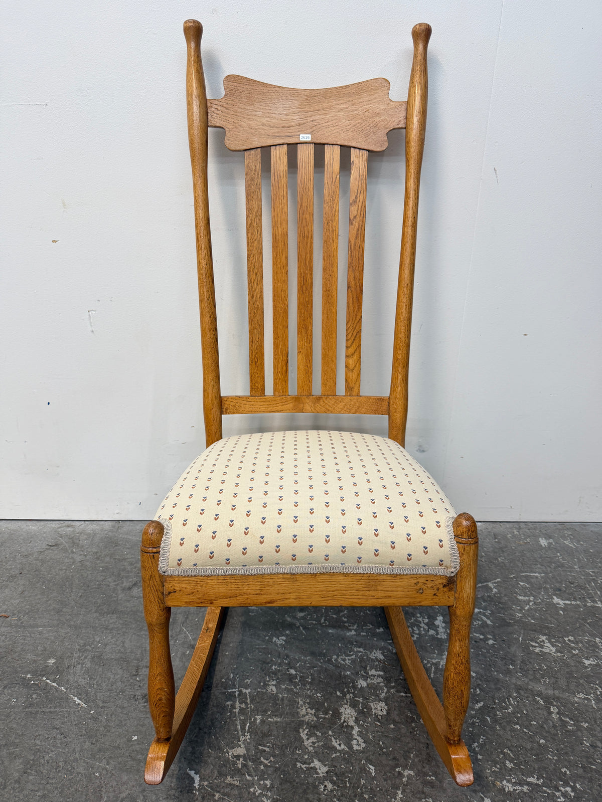 Oak High Slat Back Rocking Chair with Upholstered Seat #2626