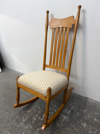 Oak High Slat Back Rocking Chair with Upholstered Seat #2626