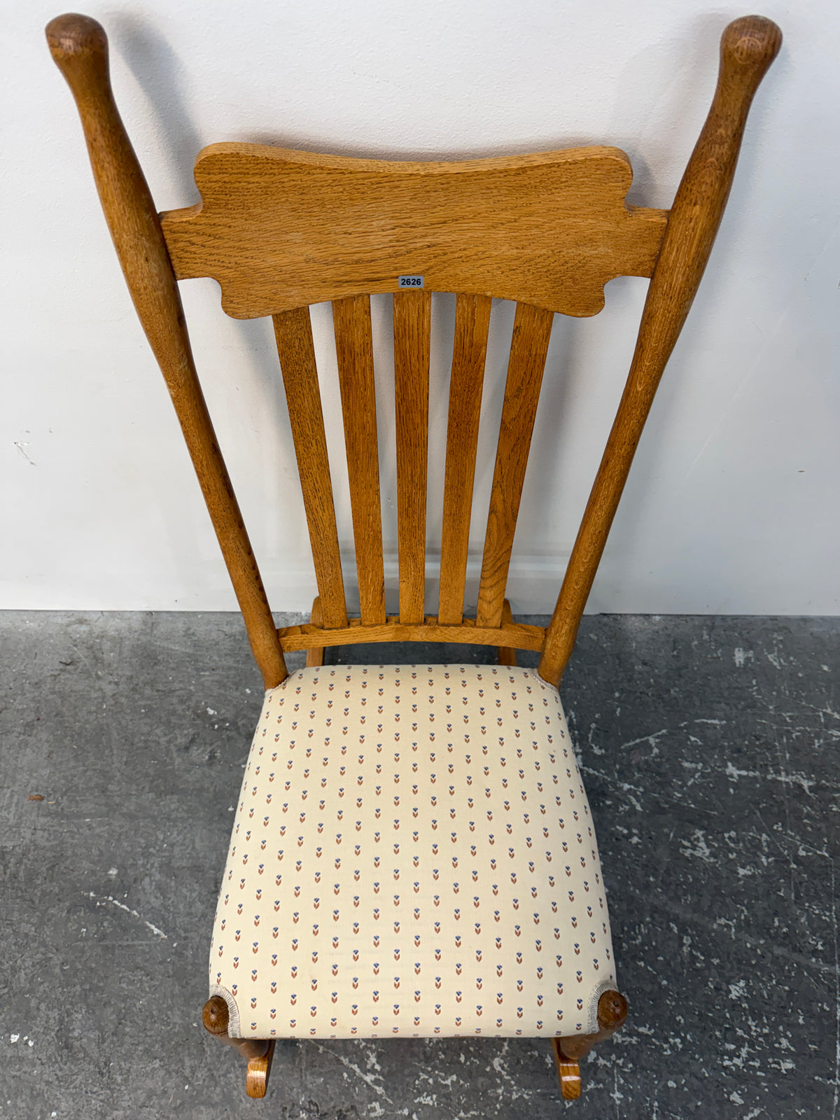 Oak High Slat Back Rocking Chair with Upholstered Seat #2626
