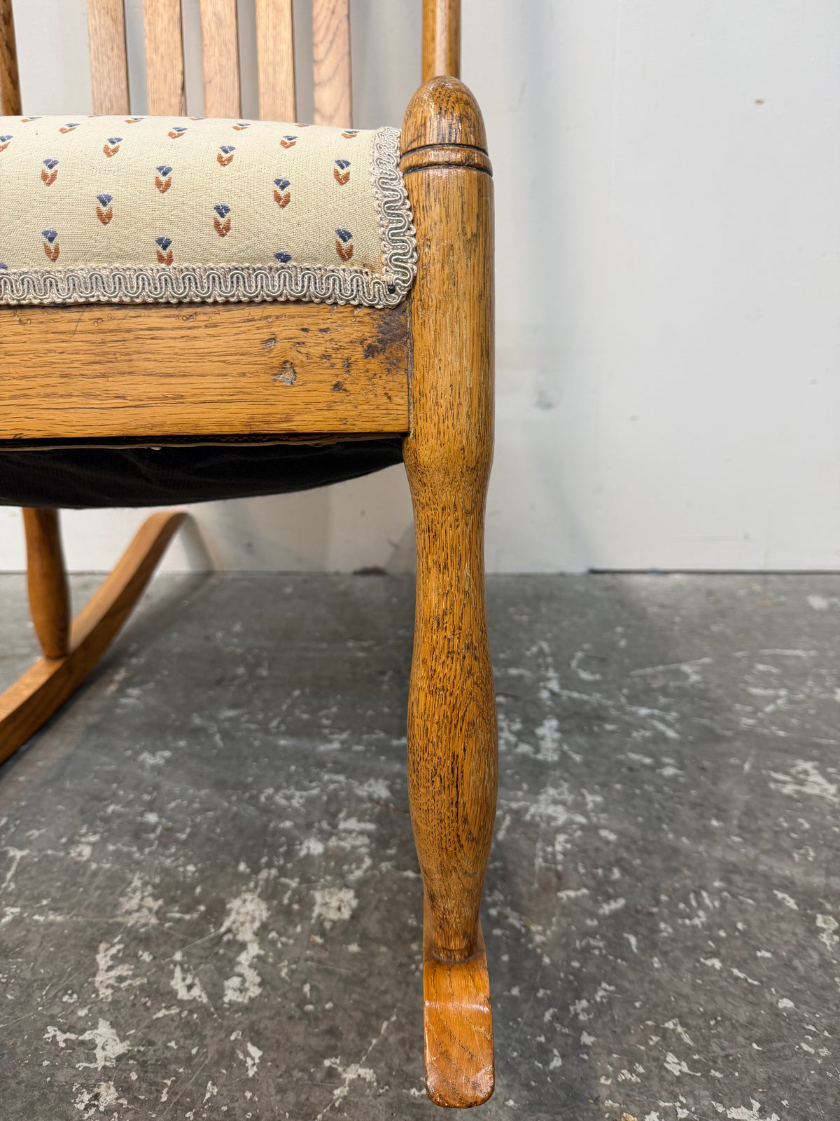 Oak High Slat Back Rocking Chair with Upholstered Seat #2626