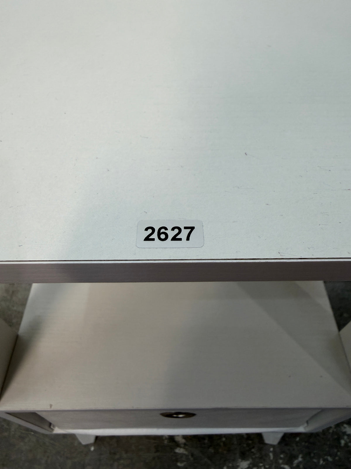 White Nightstand with Charging Outlets and Fabric Bin #2627
