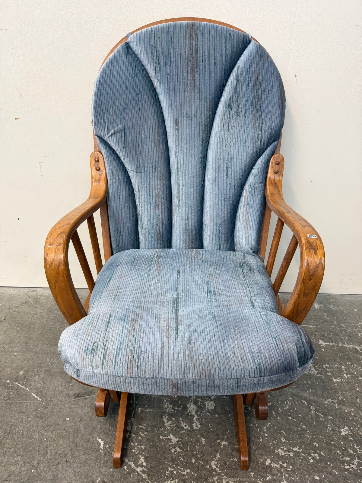 Oak Glider Rocker with Blue Cushions #2629