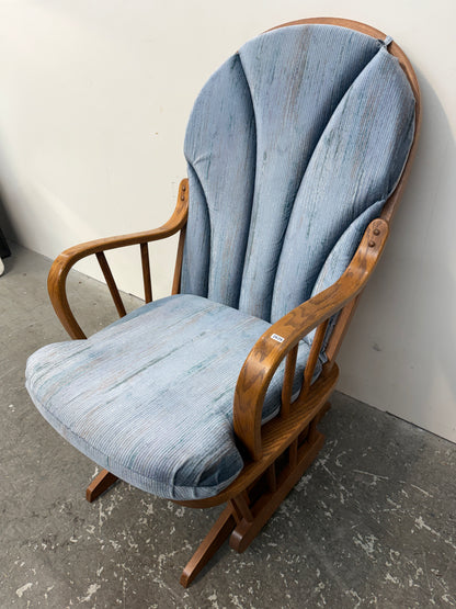 Oak Glider Rocker with Blue Cushions #2629