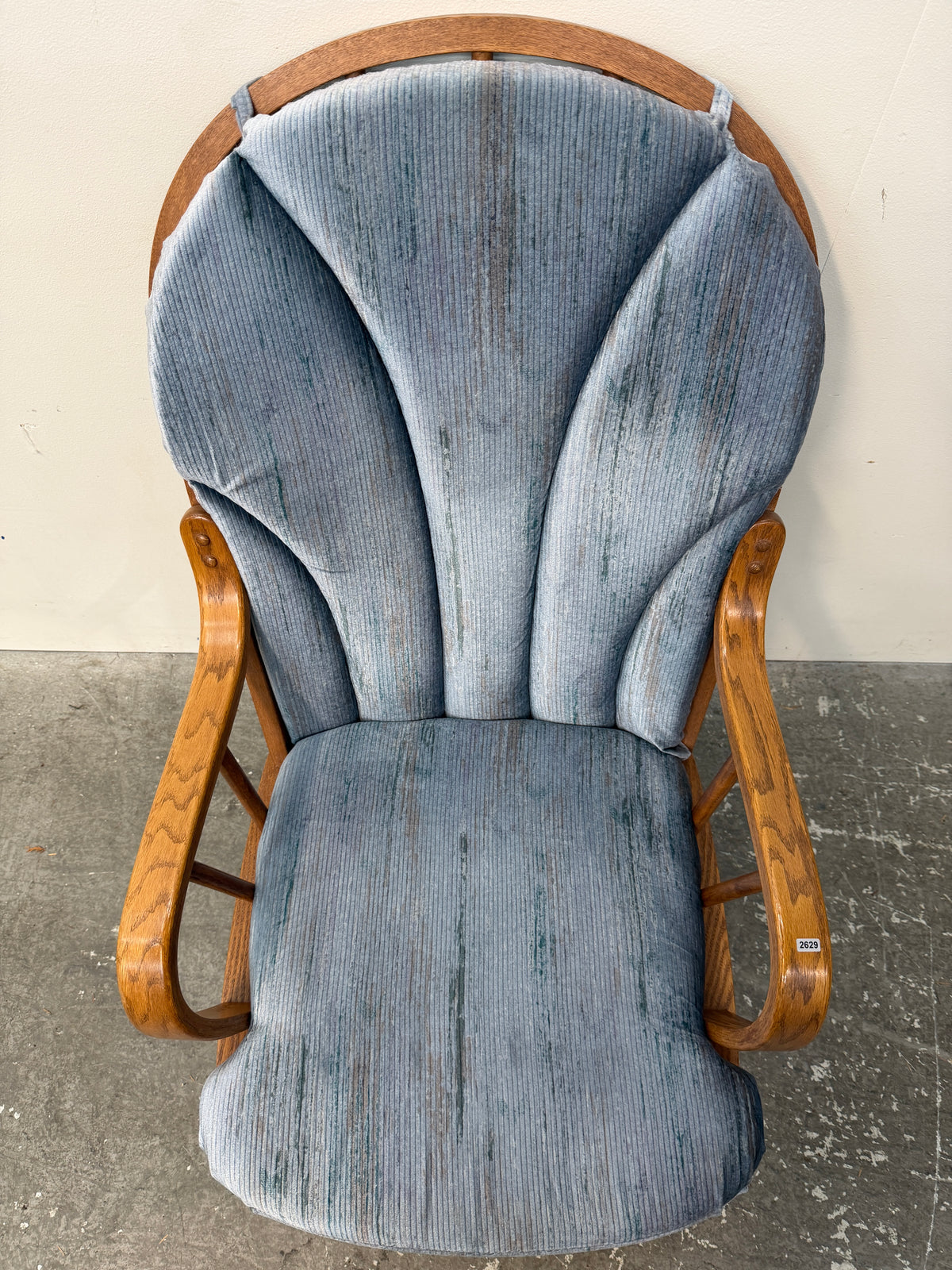Oak Glider Rocker with Blue Cushions #2629