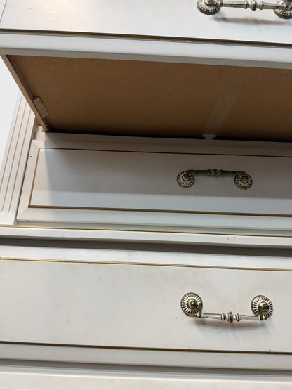 White French Provincial Five-Drawer Tall Chest with Gold Trim #2630