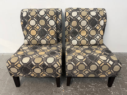 Pair of Geometric Pattern Armless Accent Chairs with Pillows #2632
