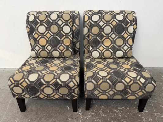Pair of Geometric Pattern Armless Accent Chairs with Pillows #2632