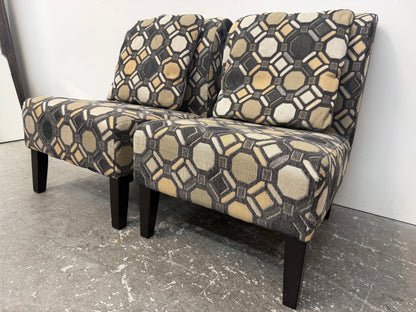 Pair of Geometric Pattern Armless Accent Chairs with Pillows #2632