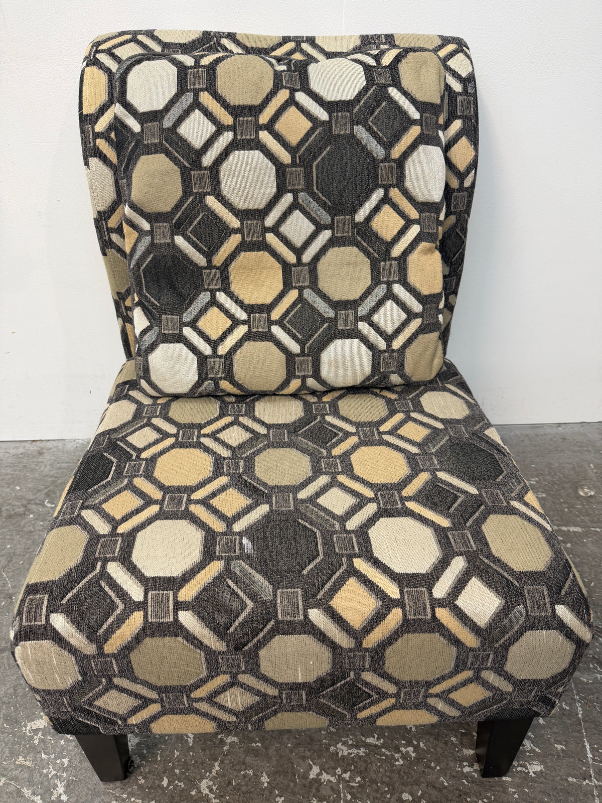 Pair of Geometric Pattern Armless Accent Chairs with Pillows #2632