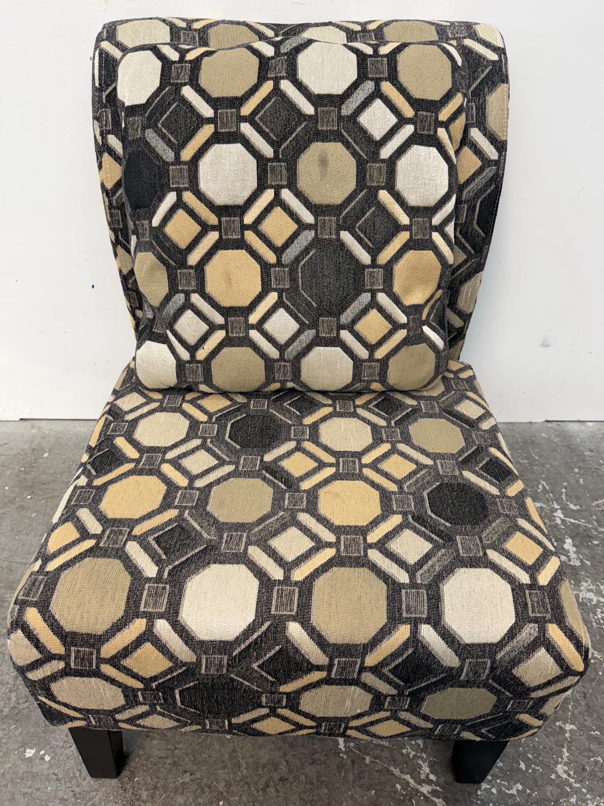 Pair of Geometric Pattern Armless Accent Chairs with Pillows #2632