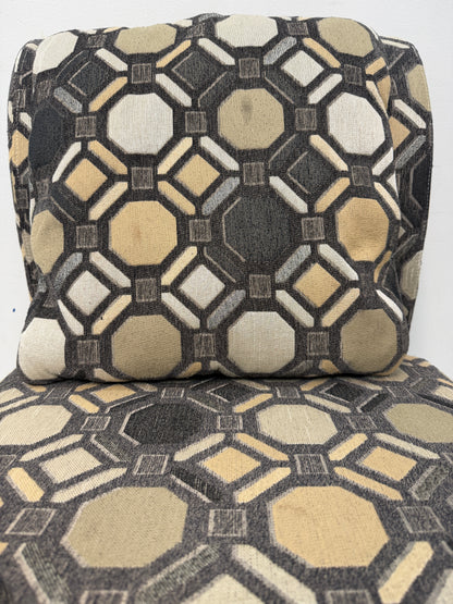 Pair of Geometric Pattern Armless Accent Chairs with Pillows #2632