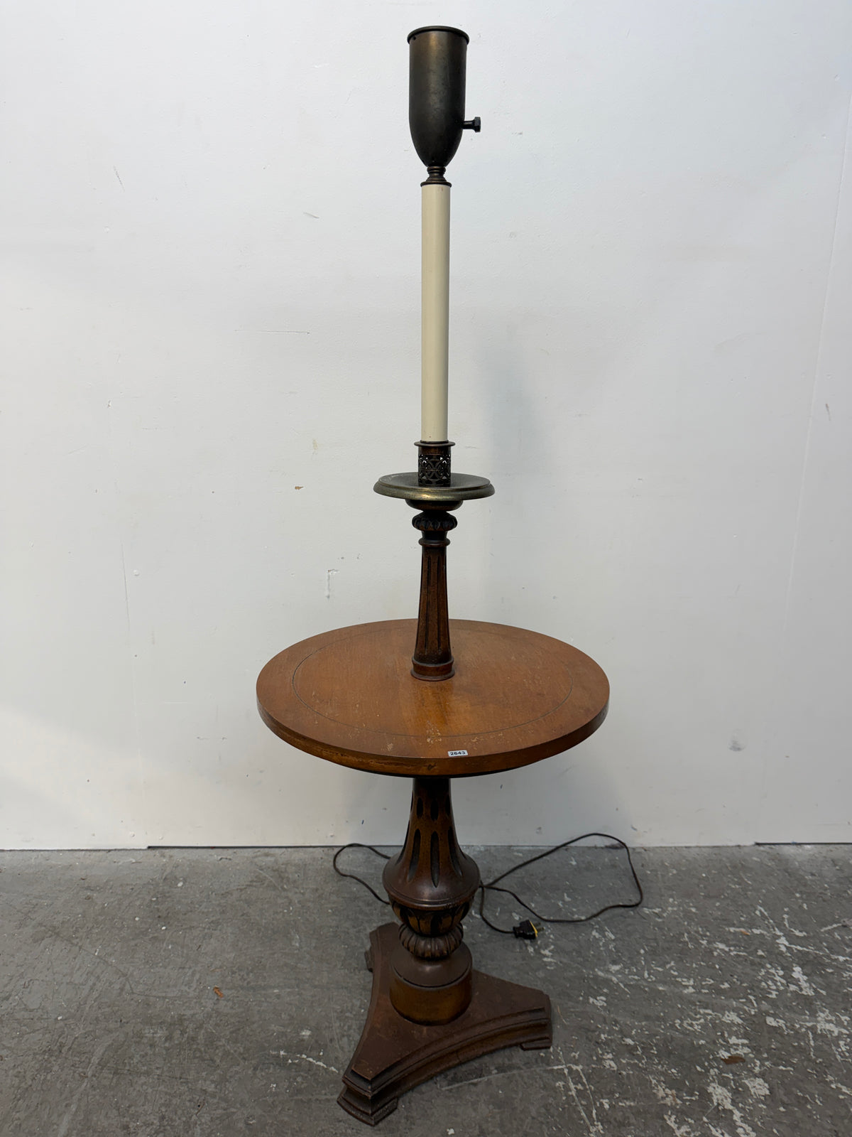 Vintage Wood Floor Lamp with Round Side Table #2643