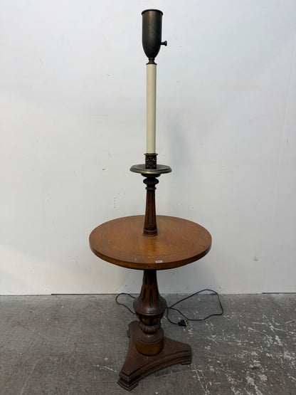 Vintage Wood Floor Lamp with Round Side Table #2643
