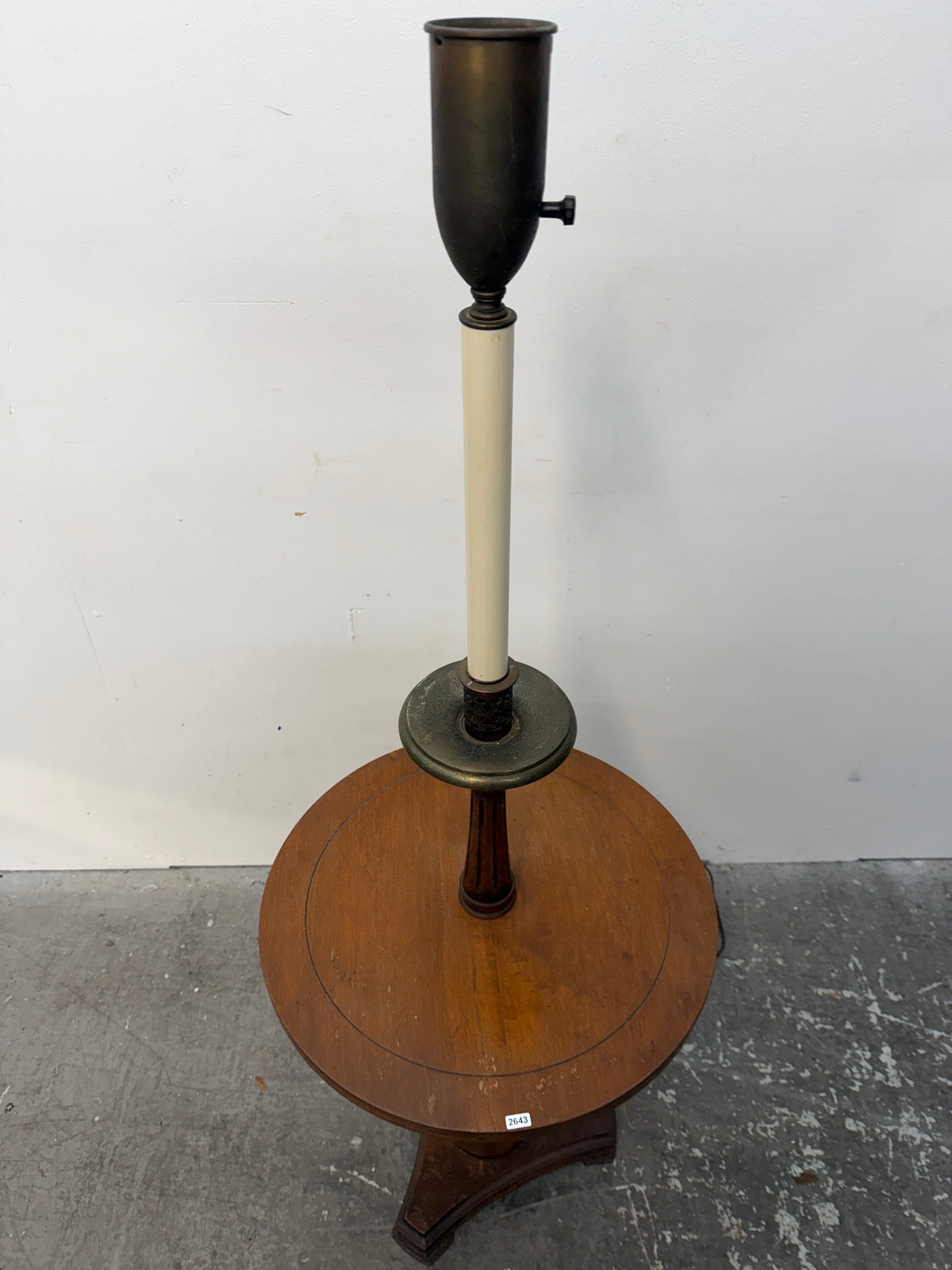 Vintage Wood Floor Lamp with Round Side Table #2643