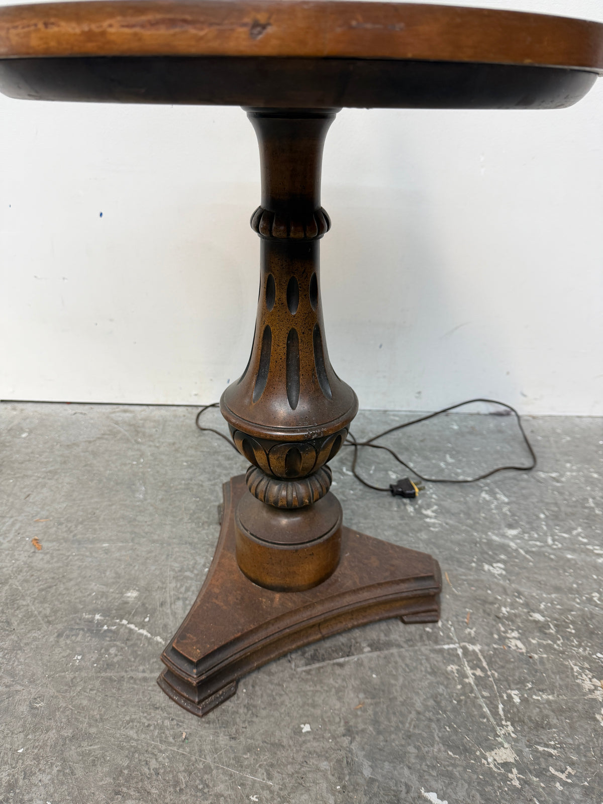 Vintage Wood Floor Lamp with Round Side Table #2643