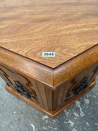 Vintage Hexagon End Table Cabinet with Ring Pulls #2645