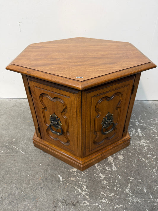 Vintage Hexagon End Table Cabinet with Ring Pulls #2645