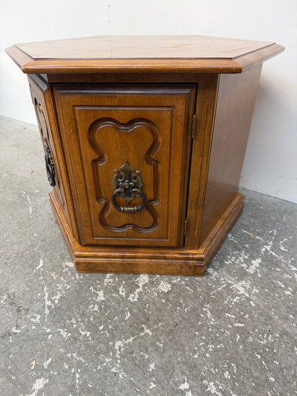Vintage Hexagon End Table Cabinet with Ring Pulls #2645