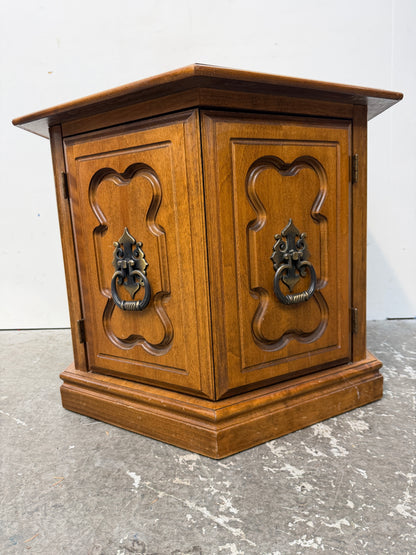 Vintage Hexagon End Table Cabinet with Ring Pulls #2645