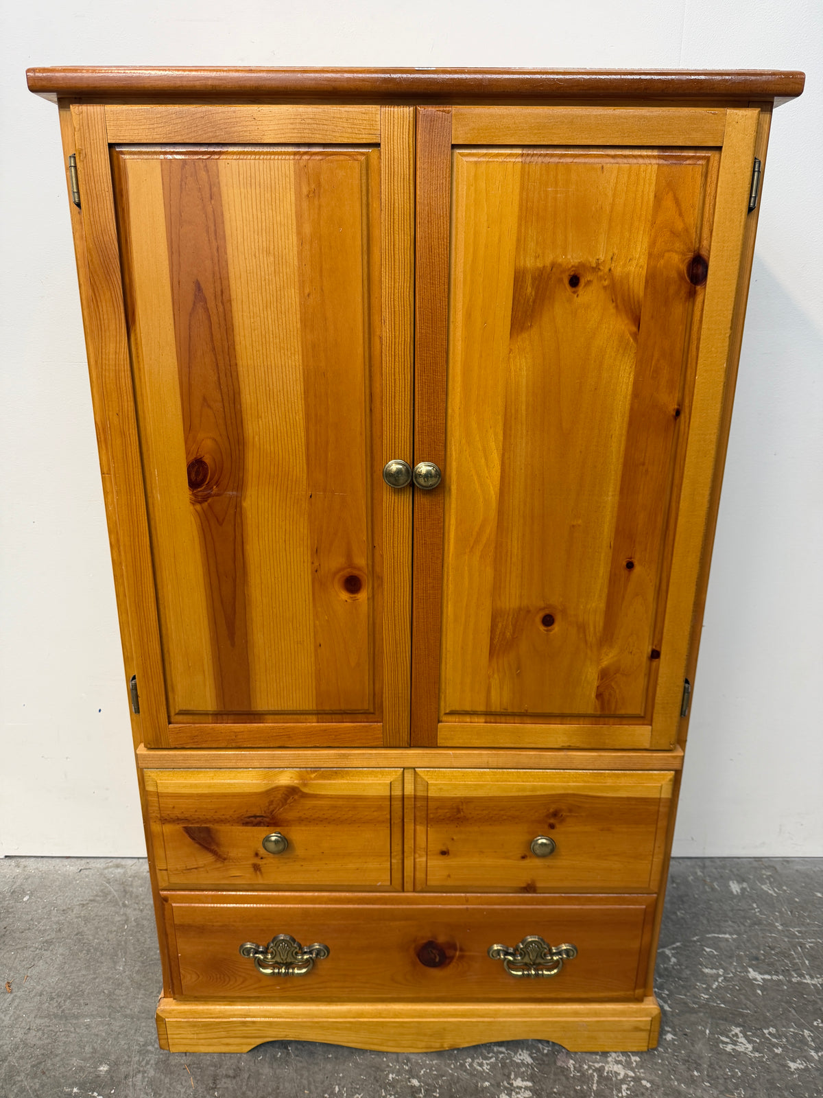 Knotty Pine Two-Door Cabinet with Three Drawers #2647