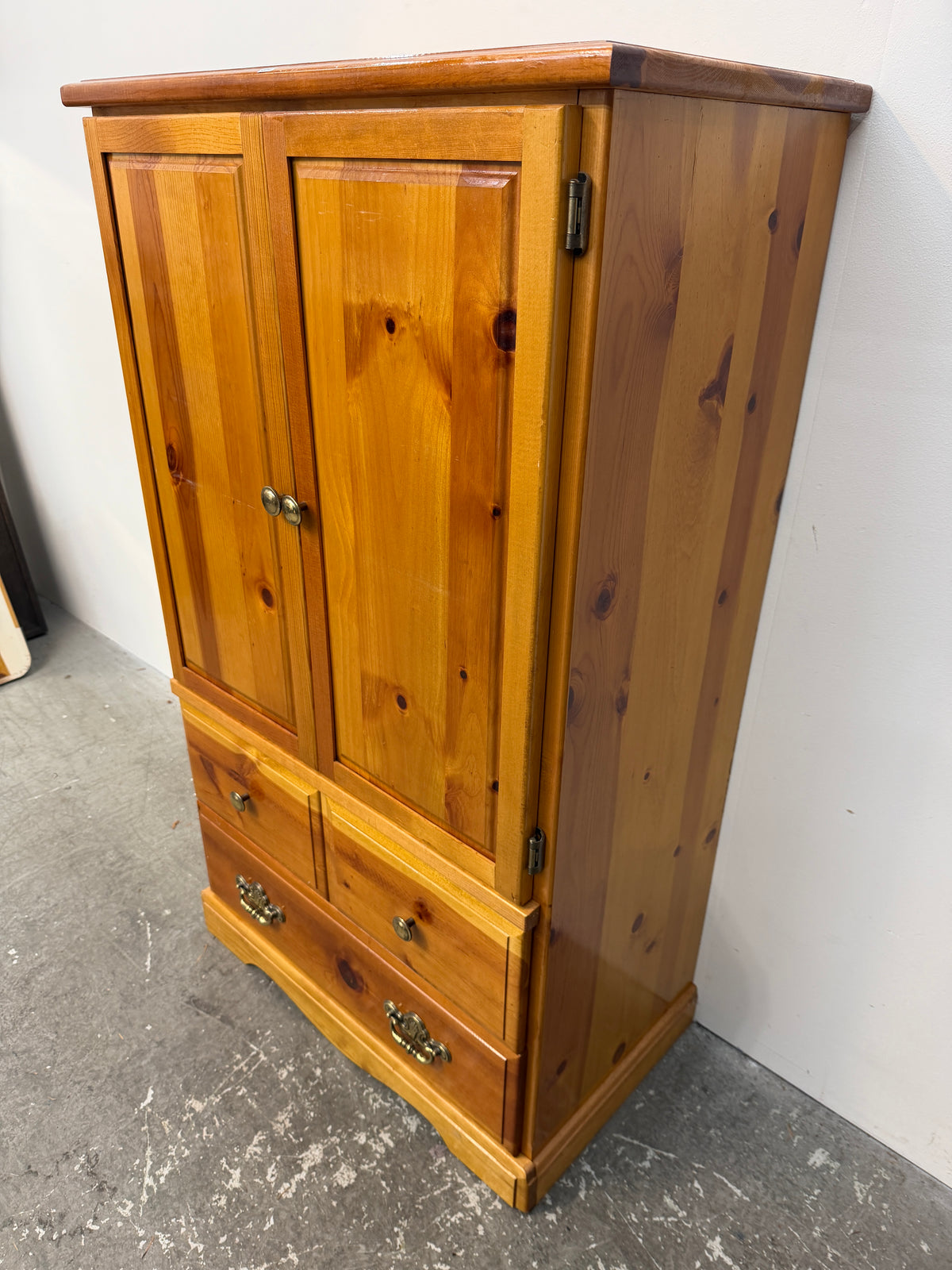Knotty Pine Two-Door Cabinet with Three Drawers #2647