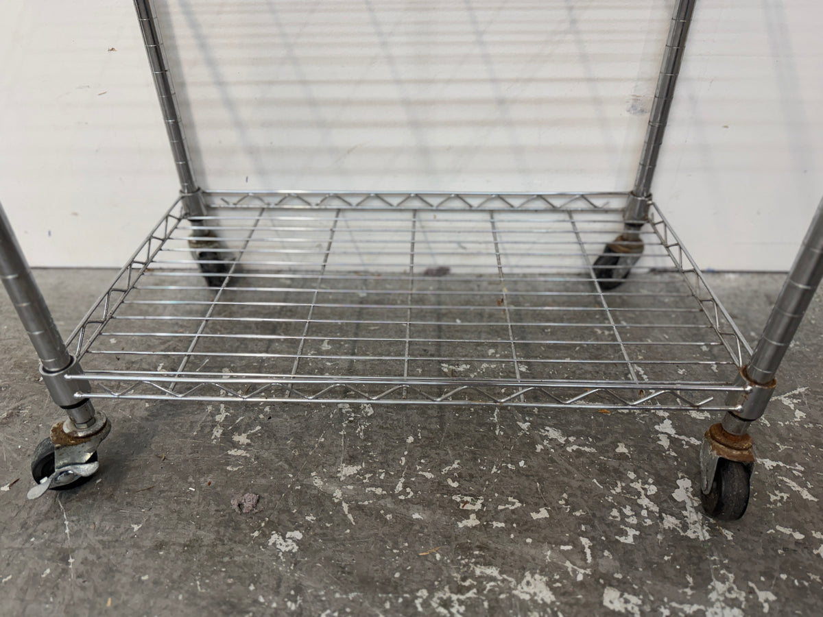 Chrome Wire Kitchen Cart with Wood Top and Casters #2651