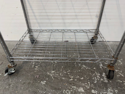Chrome Wire Kitchen Cart with Wood Top and Casters #2651