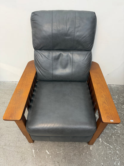 Pair of Mission Style Gray Leather Push-Back Recliners #2654
