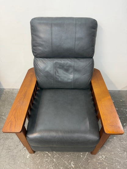 Pair of Mission Style Gray Leather Push-Back Recliners #2654