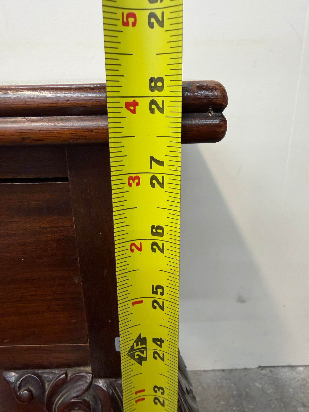 Carved Mahogany Flip Top Side Table with Drawer #2658