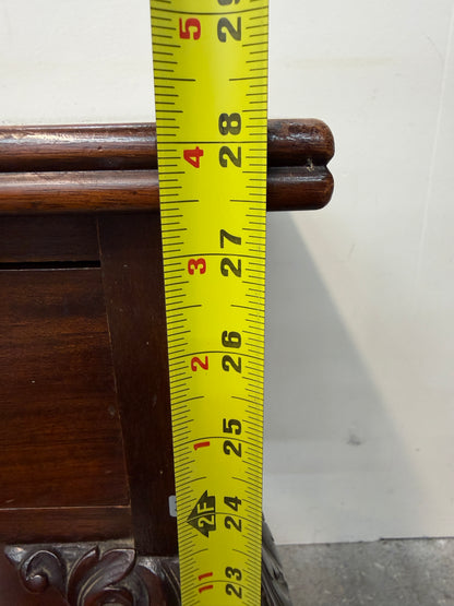 Carved Mahogany Flip Top Side Table with Drawer #2658