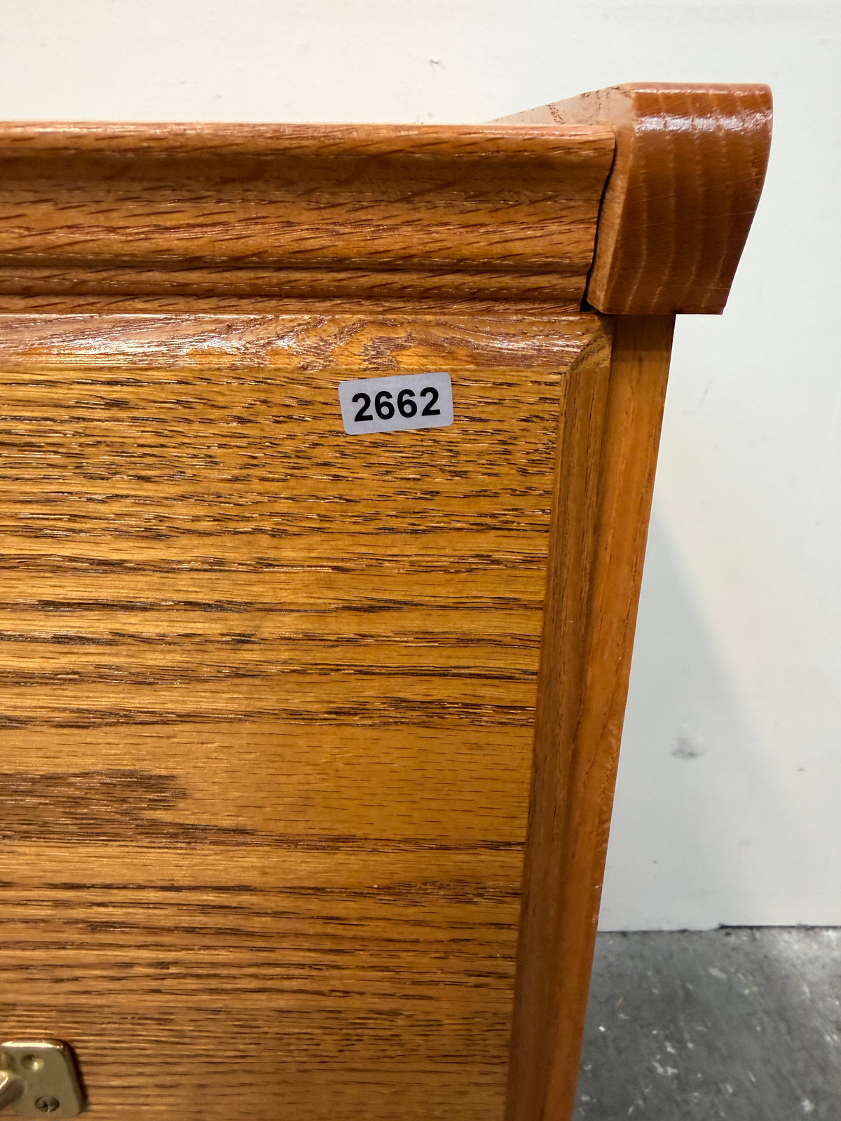 Oak Two-Drawer Locking File Cabinet with Brass Pulls #2662