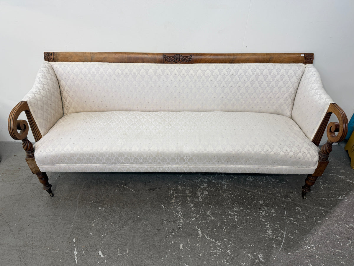 Regency Style Scroll Arm Settee in Ivory Damask #2664