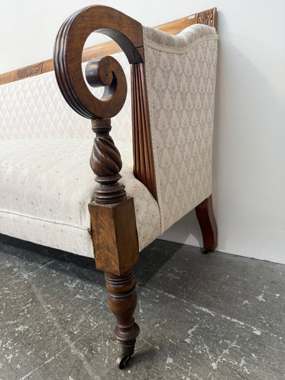 Regency Style Scroll Arm Settee in Ivory Damask #2664