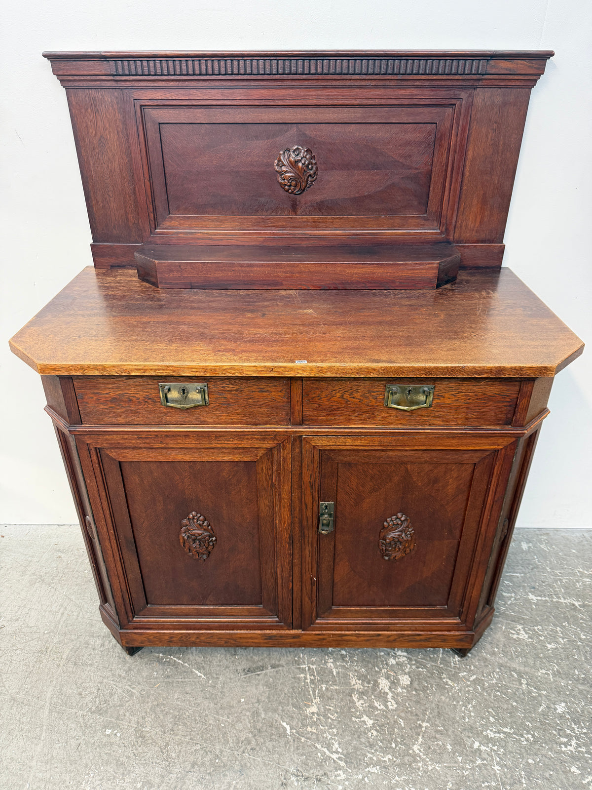 Antique Oak Sideboard with Carved Backsplash #2666