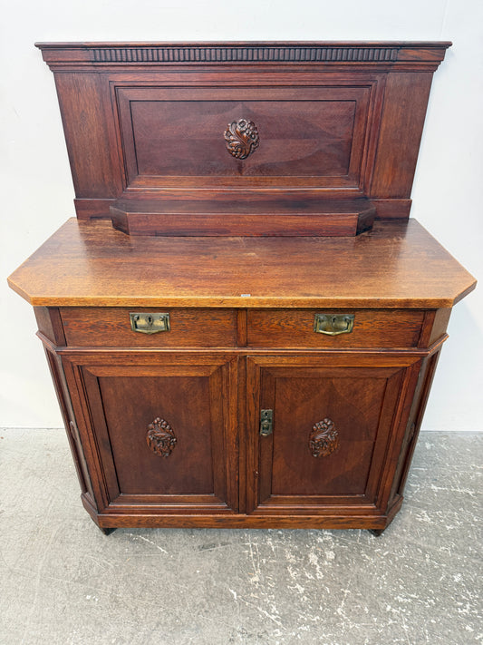 Antique Oak Sideboard with Carved Backsplash #2666