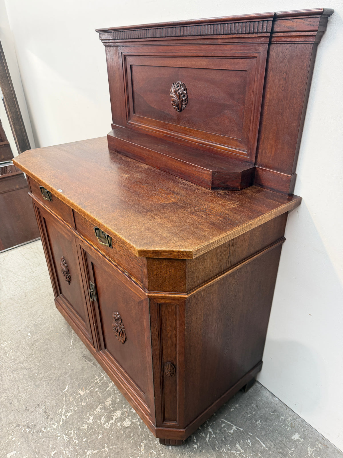 Antique Oak Sideboard with Carved Backsplash #2666
