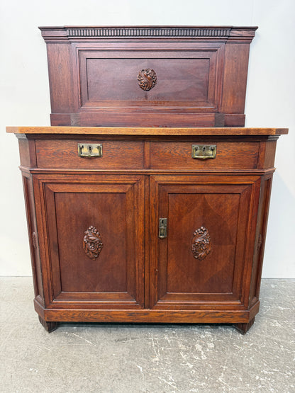 Antique Oak Sideboard with Carved Backsplash #2666