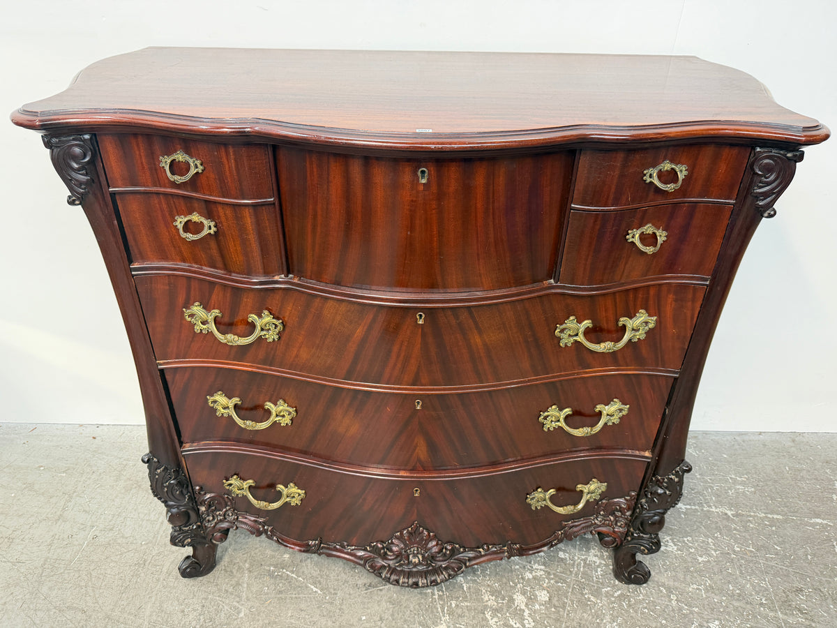 Carved Mahogany Serpentine Chest of Drawers #2667